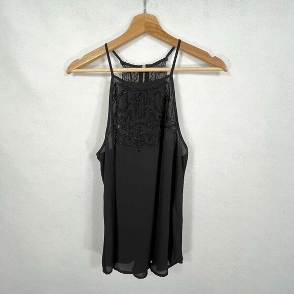 Maurices Black Sheer Beaded And Lace Back Zip Sleeveless Blouse Size Med - Picture 1 of 7